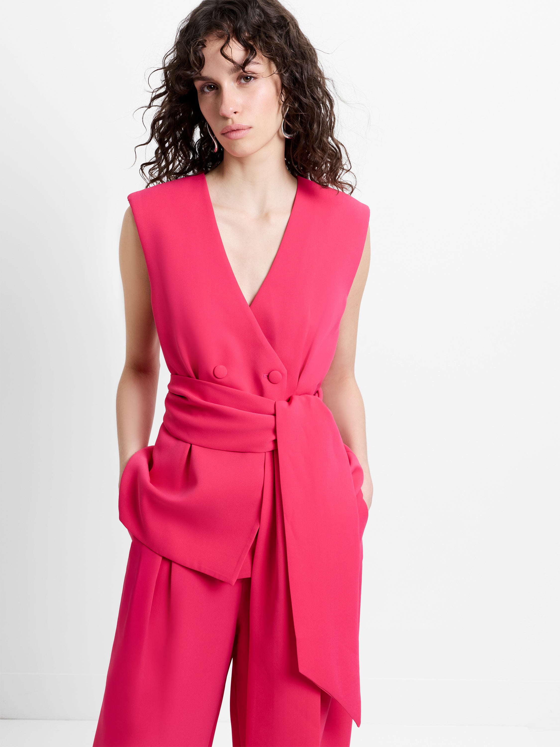 Tiana Self Tie V-Neck Pink Waistcoat