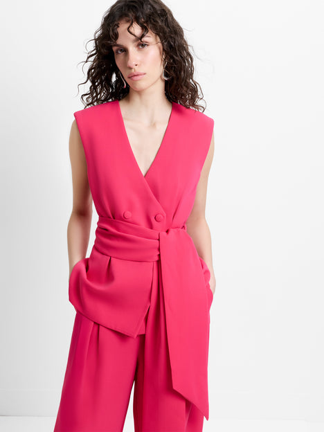 Tiana Self Tie V-Neck Pink Waistcoat