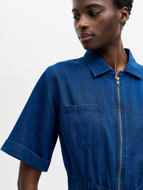 Chambray Denim Zip-Up Playsuit