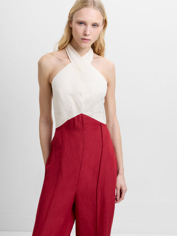 Birdie Linen Blend Halterneck Wide Leg Jumpsuit