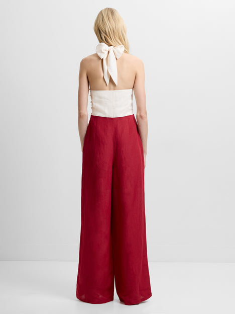 Birdie Linen Blend Halterneck Wide Leg Jumpsuit