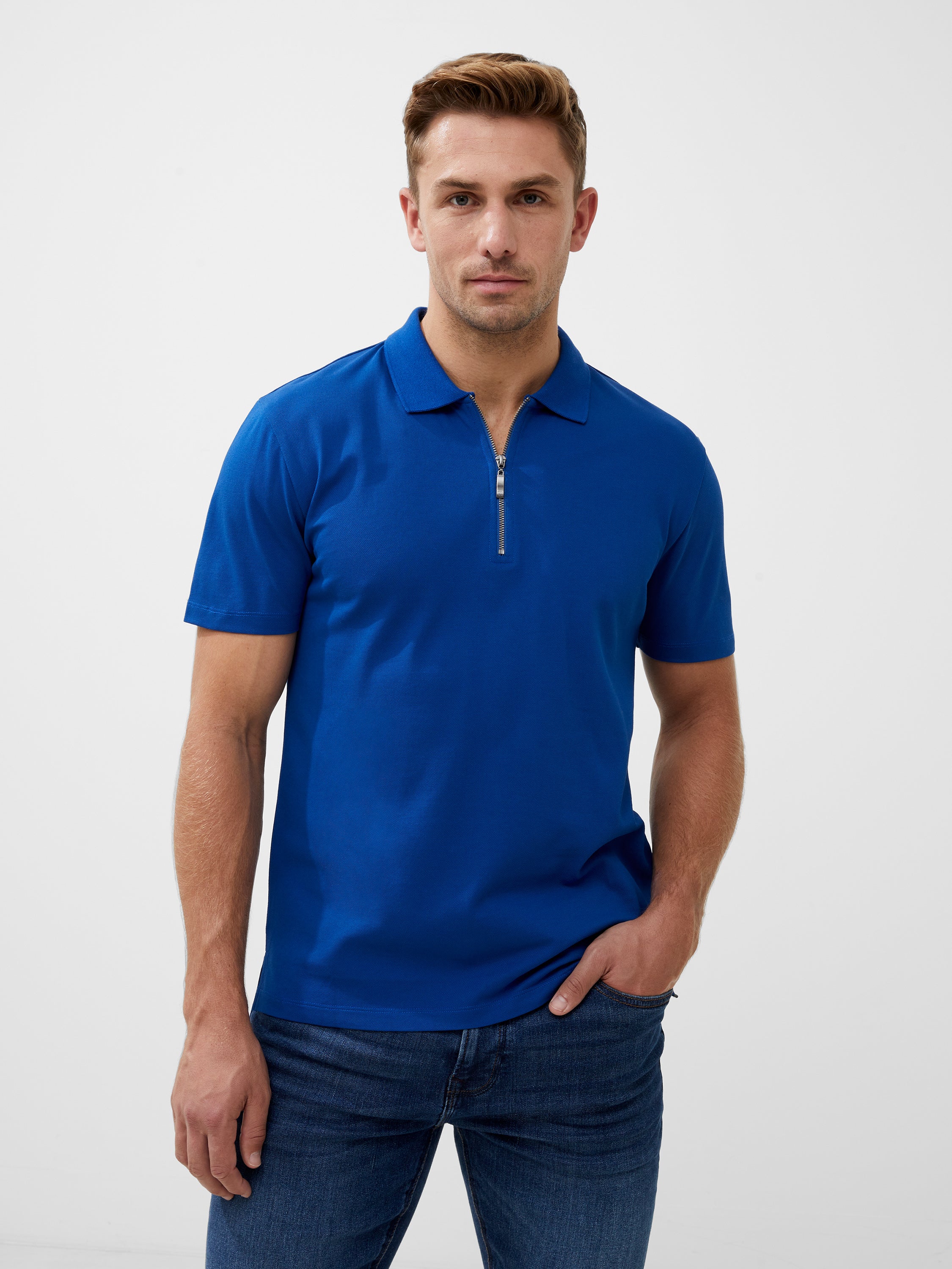Short Sleeve Pique Zip Polo Shirt