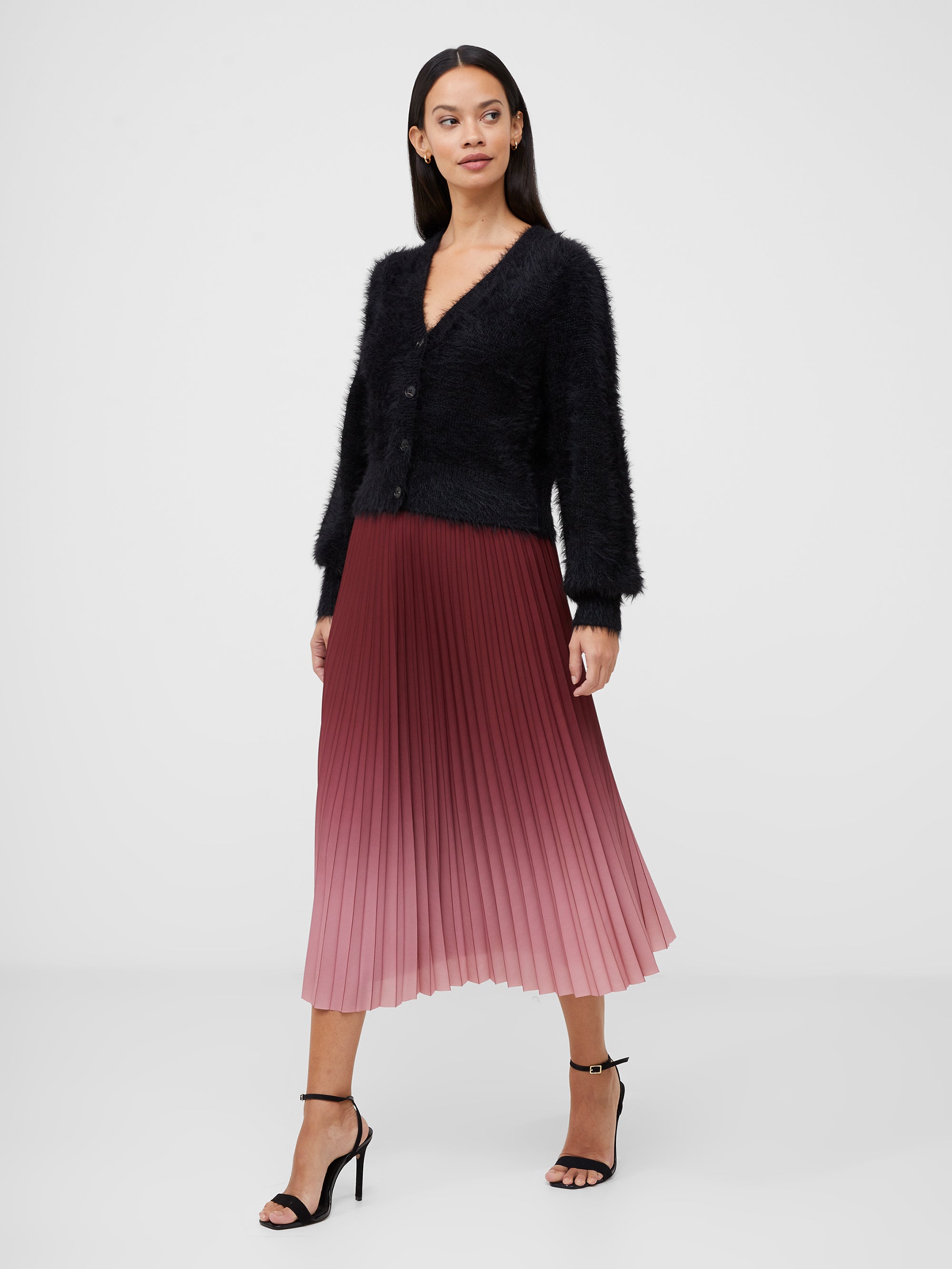 Sunburst Crepe Pleat Midi Skirt