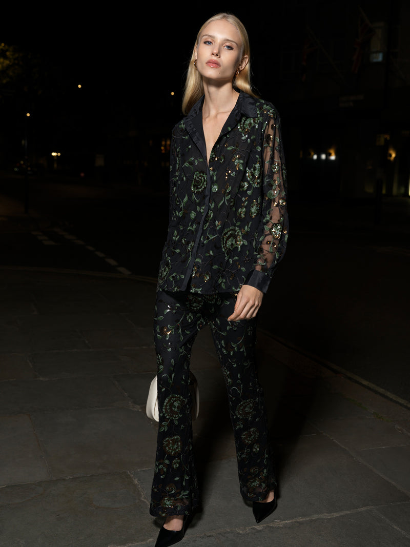 Roshene Sequin Flare Trousers