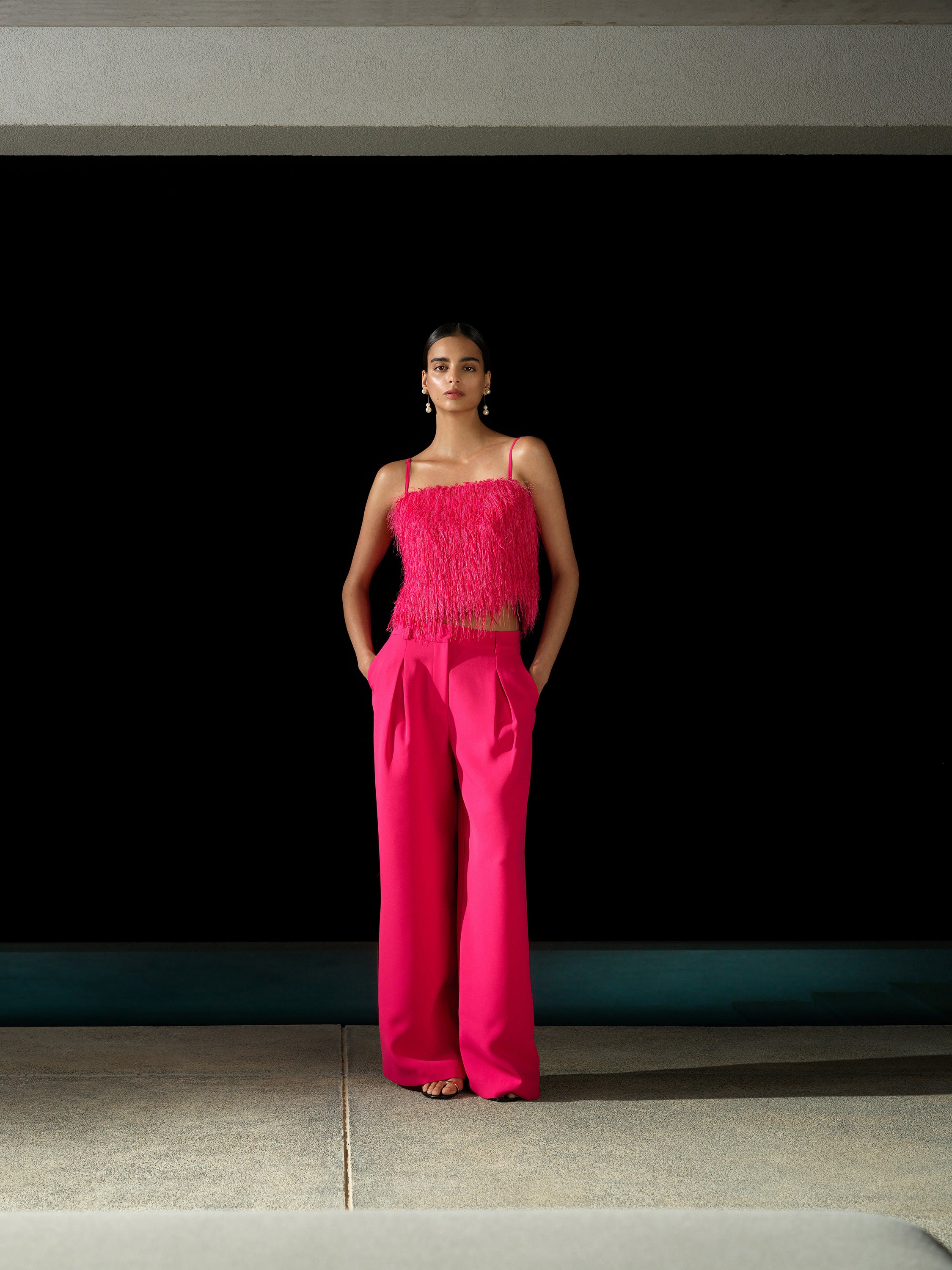 Tiana Tailored Pleated Pink Wide Leg Trousers