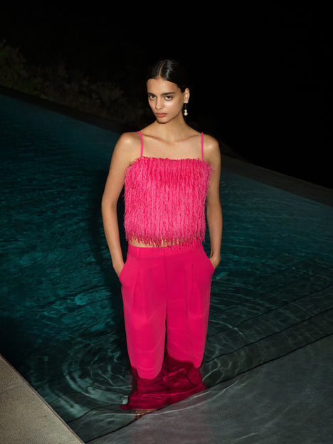 Sonia Textured Strappy Pink Crop Top