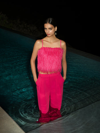 Sonia Textured Strappy Pink Crop Top