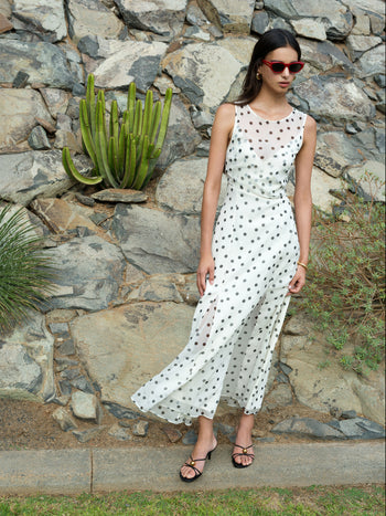 Emina Chiffon Monochrome Polka Dot Maxi Dress