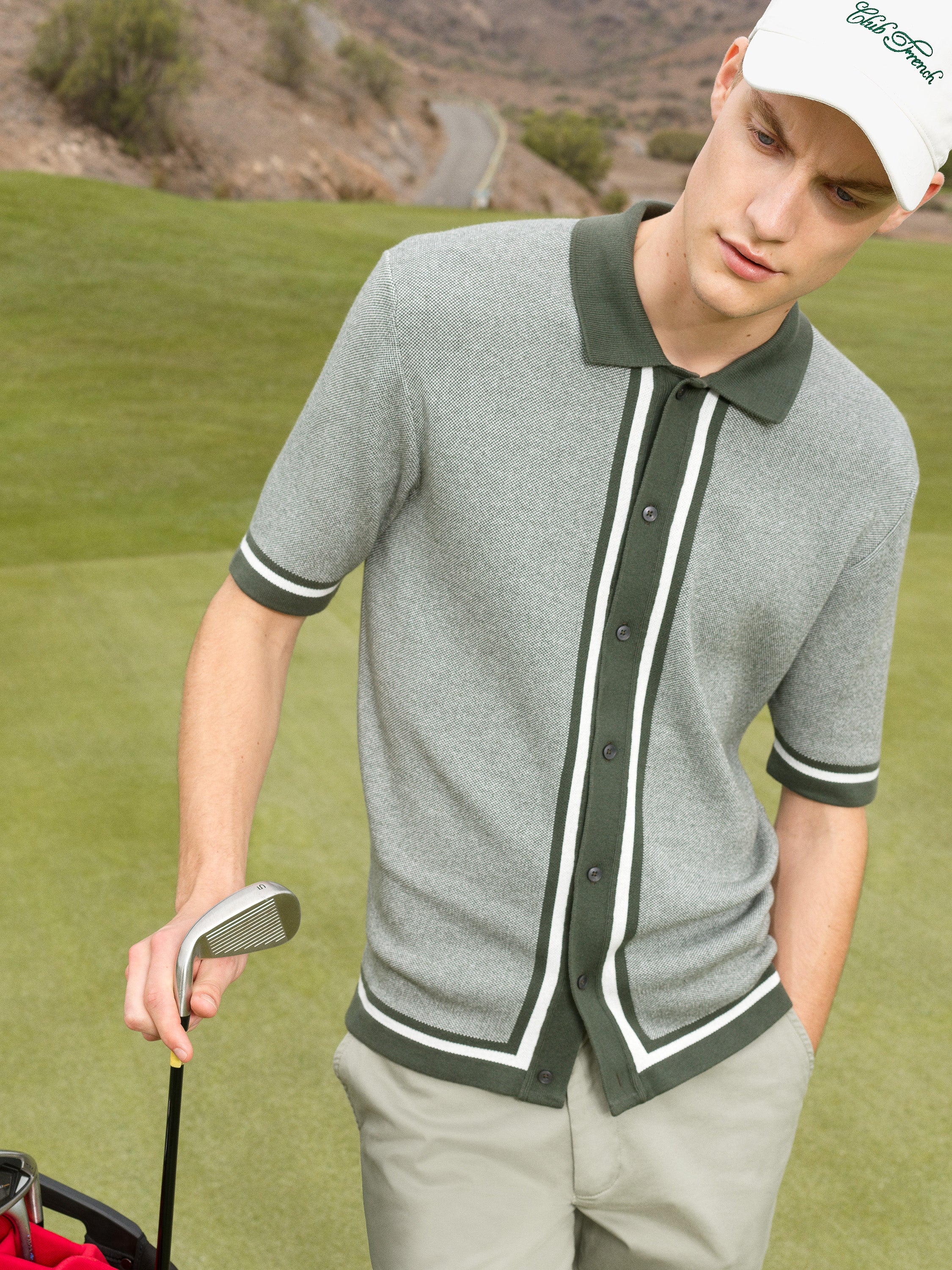 Short Sleeve Retro Tipped Knit Green Polo Shirt