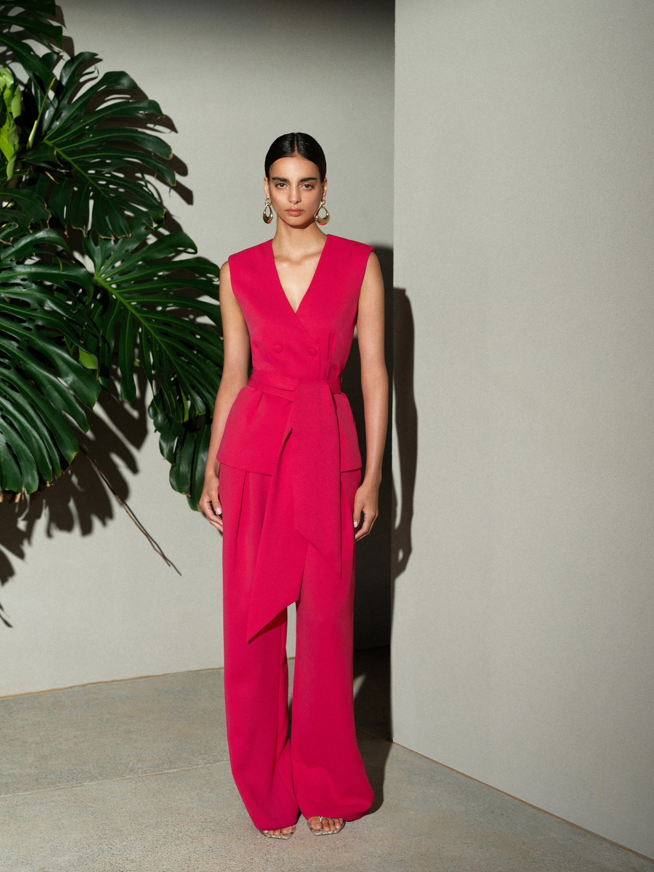Tiana Self Tie V-Neck Pink Waistcoat