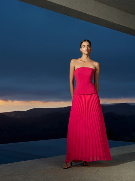 Tiana Corset Pleated Pink Maxi Dress