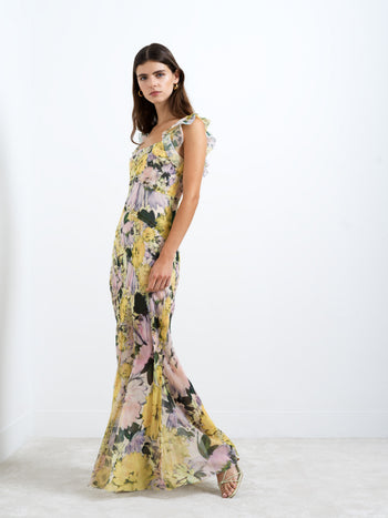 Carla Chiffon Curved Seam Floral Maxi Dress