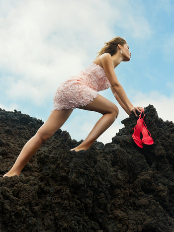 Cher Rosette Textured Bandeau Mini Dress