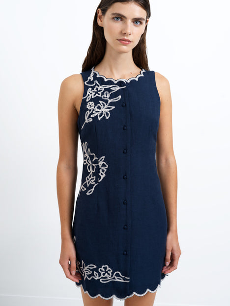 Calissa Floral Embroidered Navy Mini Dress
