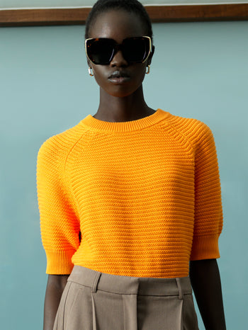 Lily Mozart Pearl Knit Orange Short Sleeve Jumper