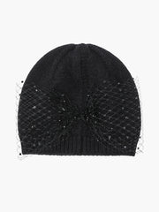 Sparkly Mesh Diamante Bow Beanie Hat