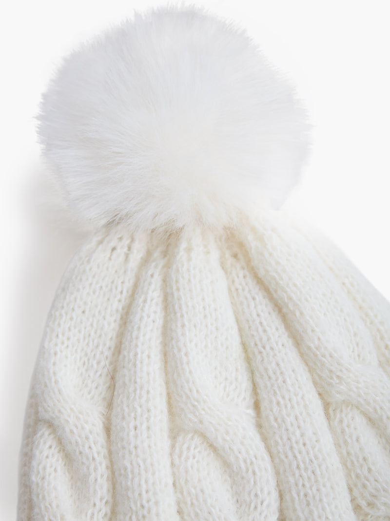 Cable Knit Pom Beanie Hat