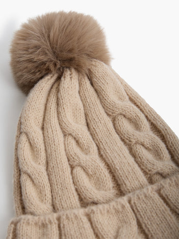 Cable Knit Pom Beanie Hat