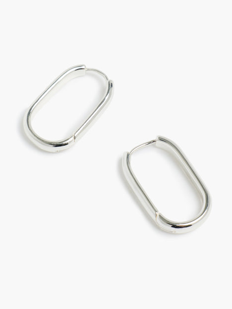 Silver Elongated Hoop Earrings
