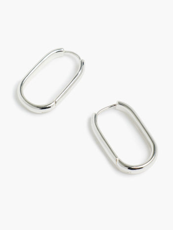Silver Elongated Hoop Earrings