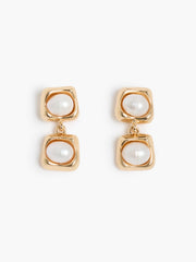 Gold Double Pearl Drop Earrings