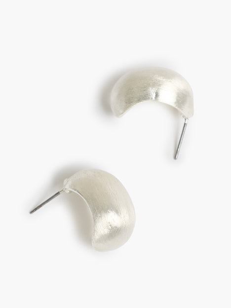 Silver Half Moon Brushed Hoop Earrings