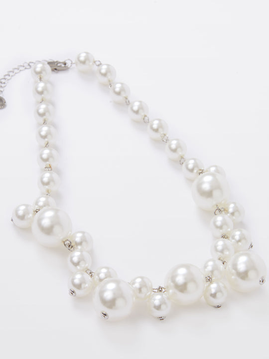 Multi Faux Pearls Cluster Necklace