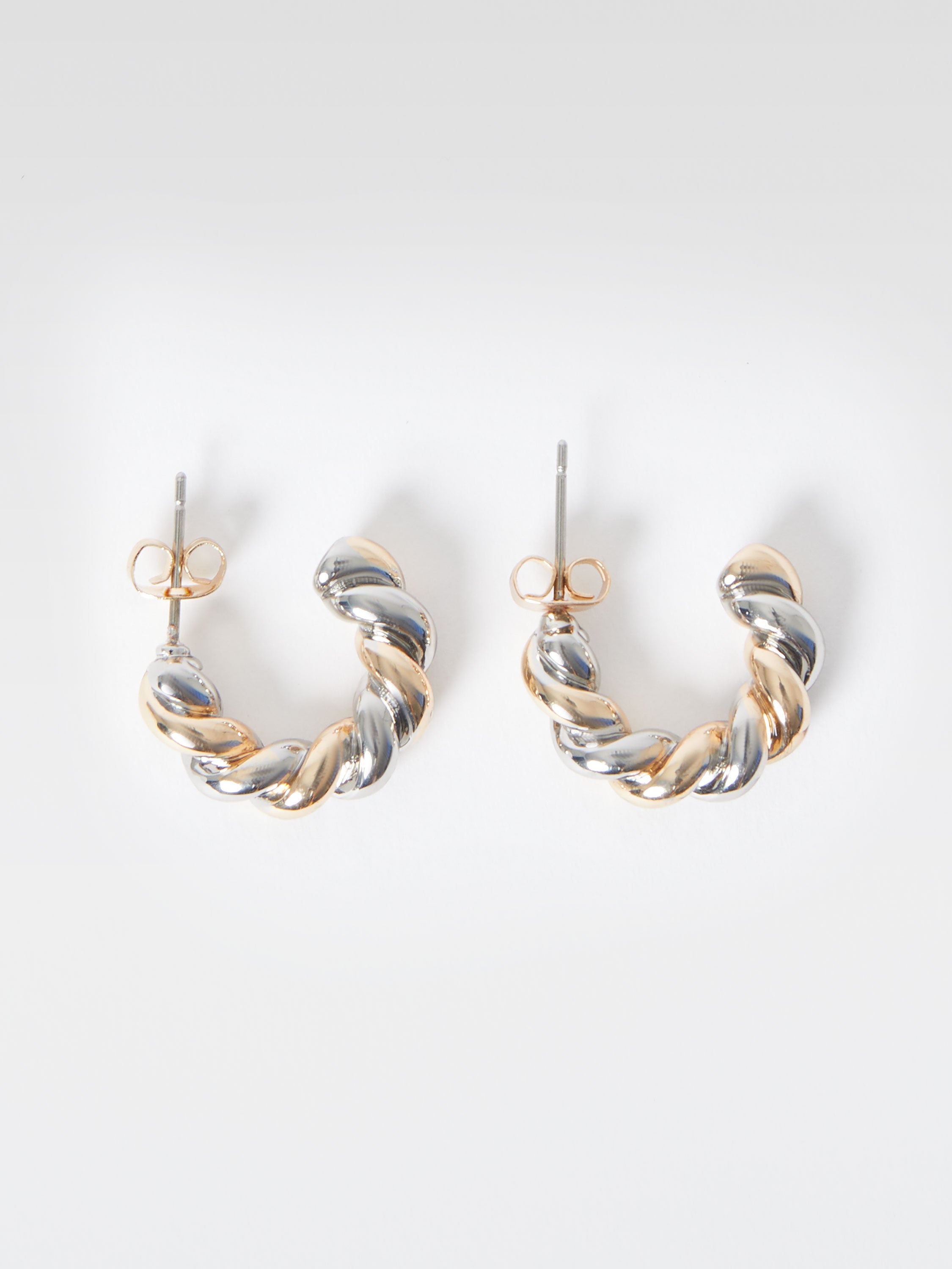 Twisted Mixed Metal Half Hoop Earrings