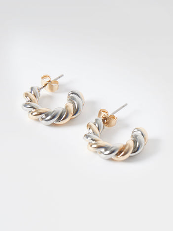 Twisted Mixed Metal Half Hoop Earrings