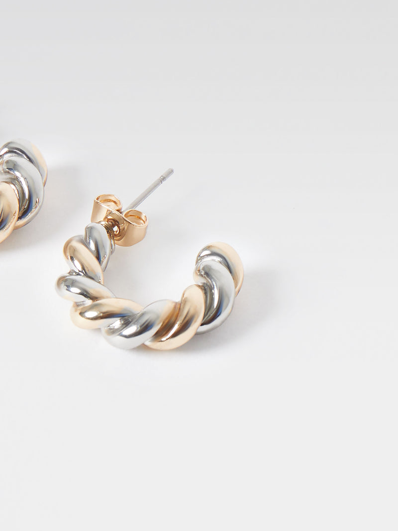 Twisted Mixed Metal Half Hoop Earrings