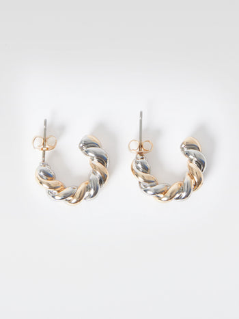 Twisted Mixed Metal Half Hoop Earrings