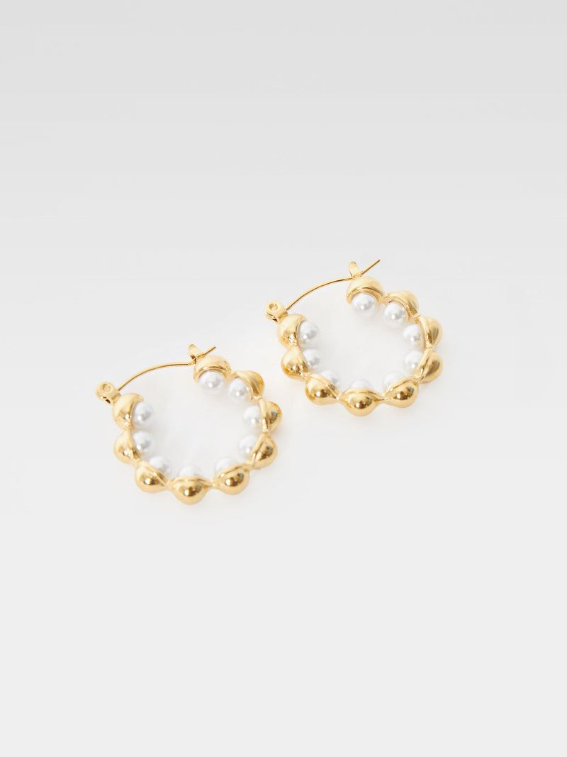 Pearl Ball Hoop Earrings