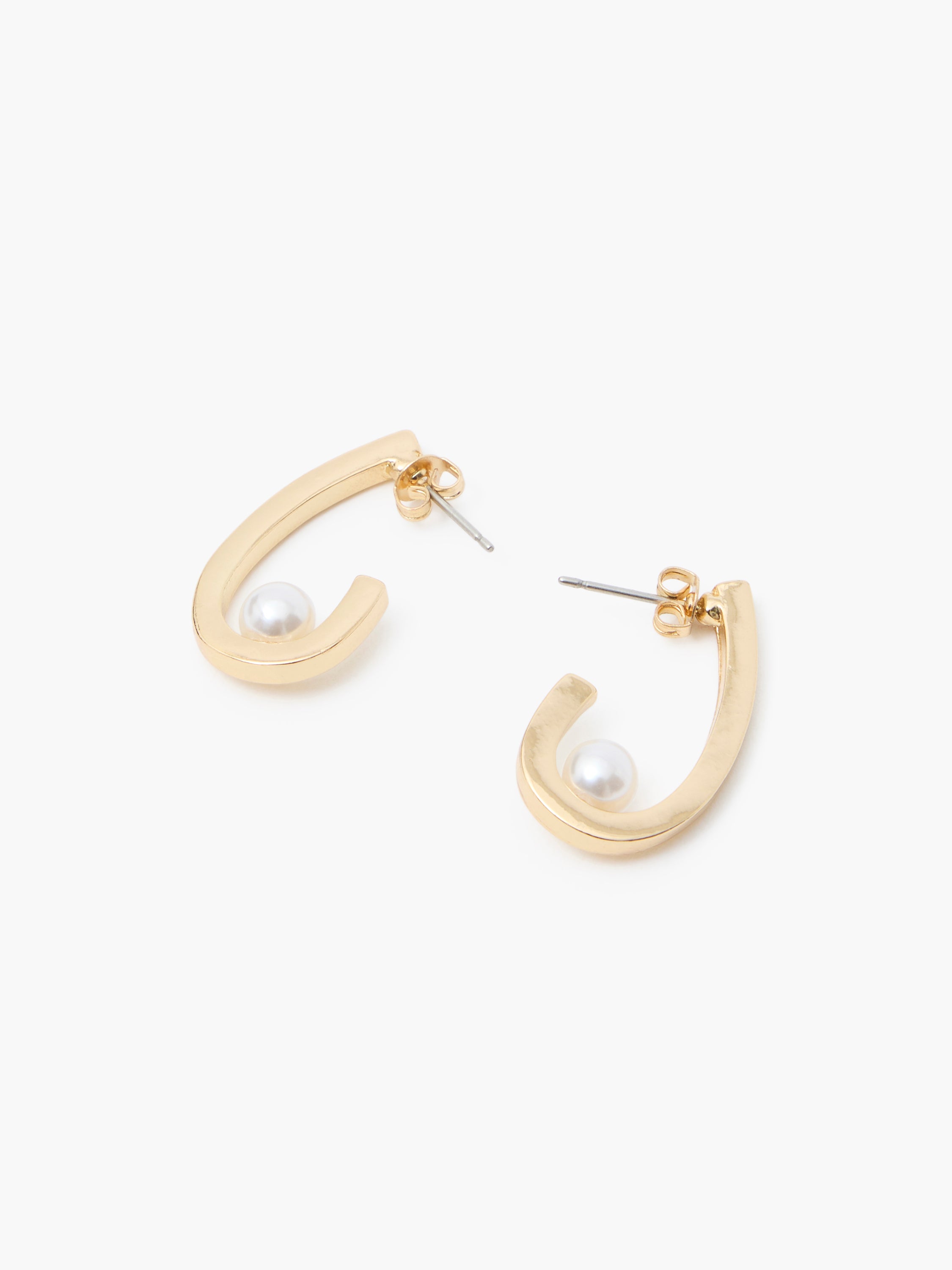 Oval Half Hoop Single Pearl Earrings
