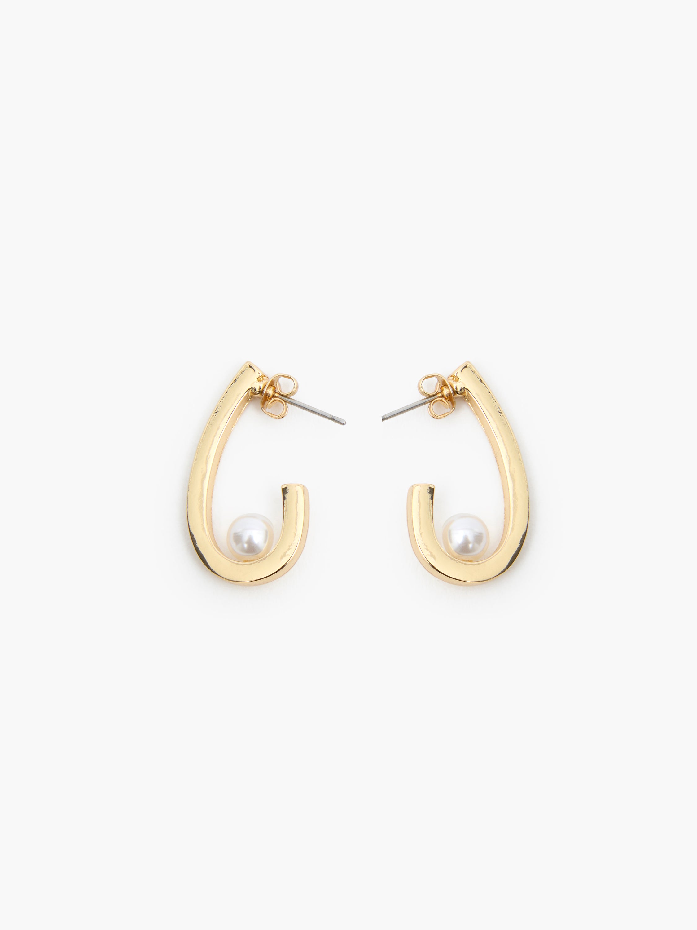 Oval Half Hoop Single Pearl Earrings