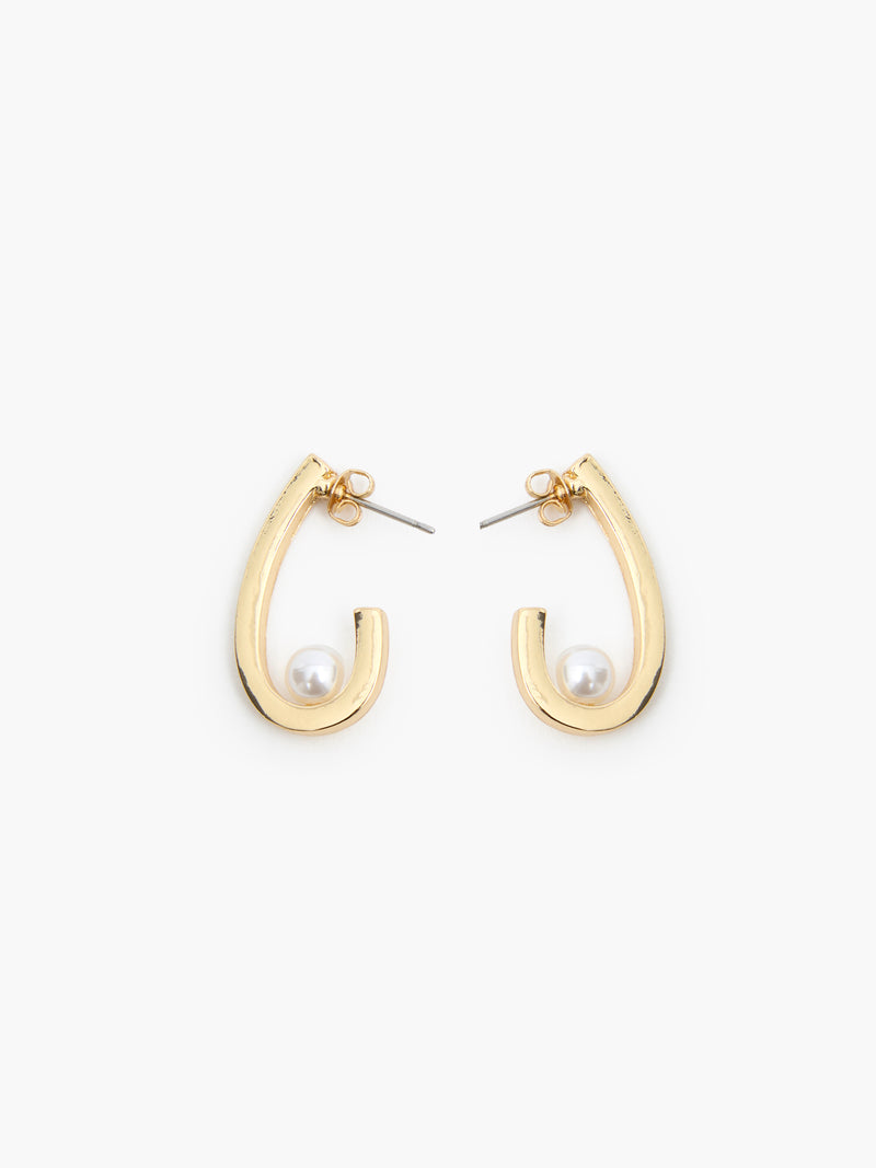 Oval Half Hoop Single Pearl Earrings