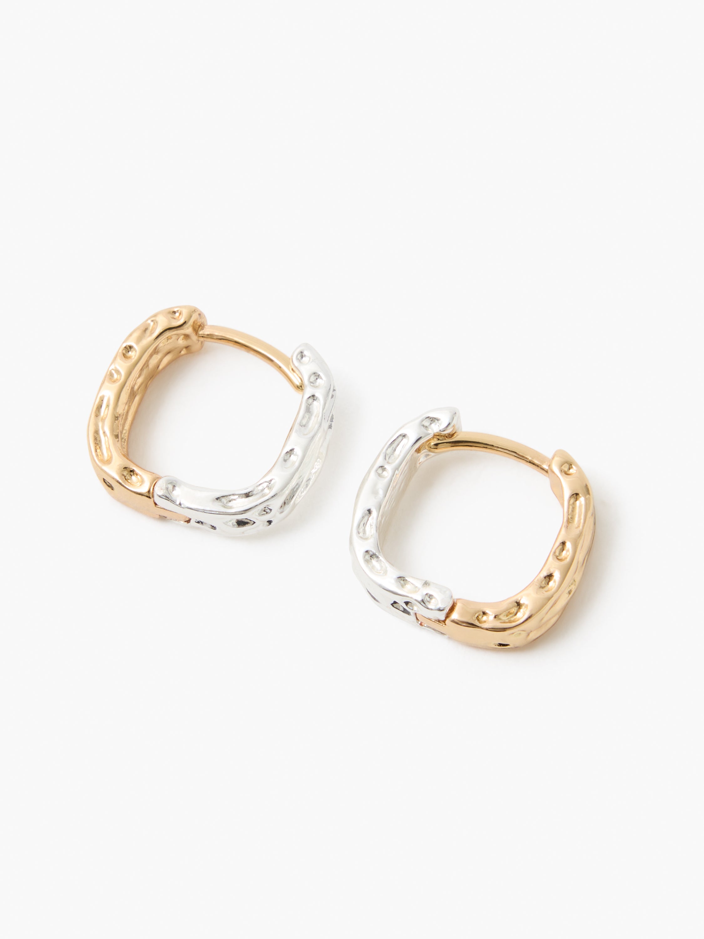 Molten Mixed Metal Square Huggie Hoop Earrings