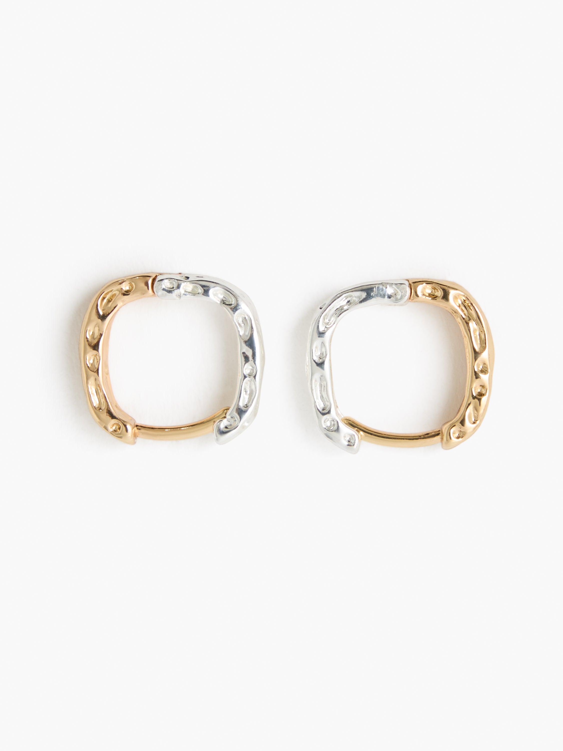 Molten Mixed Metal Square Huggie Hoop Earrings