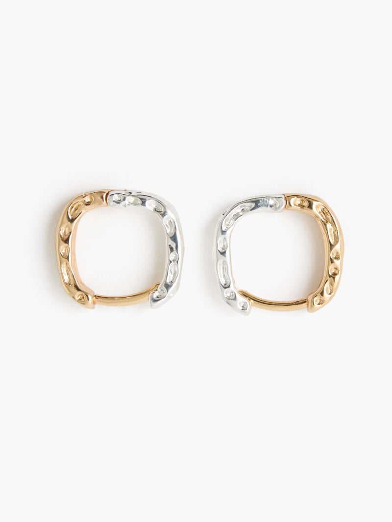 Molten Mixed Metal Square Huggie Hoop Earrings