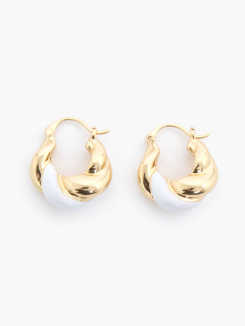 Two Tone Twisted Huggie Hoop Earrings