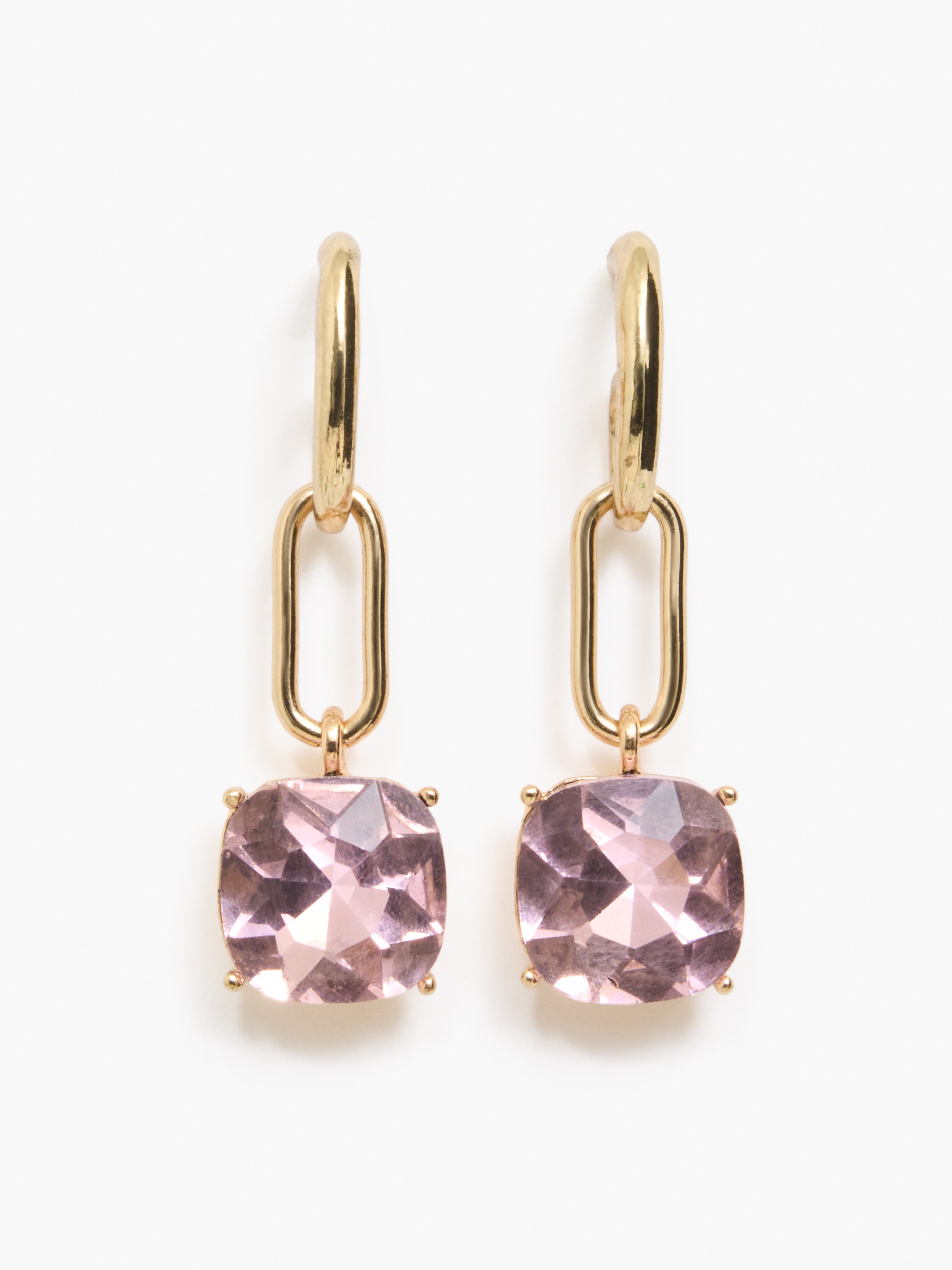 Square Crystal Link Drop Earrings