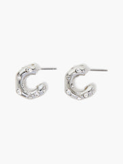 Small Crystal Hammered Half Hoop Earrings