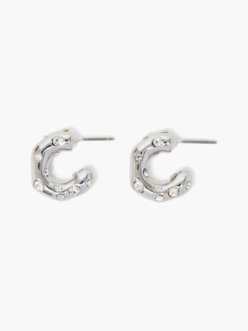 Small Crystal Hammered Half Hoop Earrings