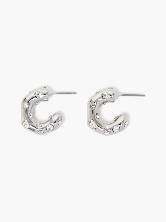 Small Crystal Hammered Half Hoop Earrings