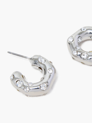 Small Crystal Hammered Half Hoop Earrings