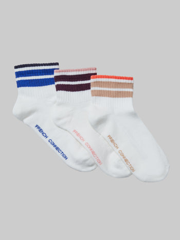 French Connection 3 Pack Tipped Ankle Socks