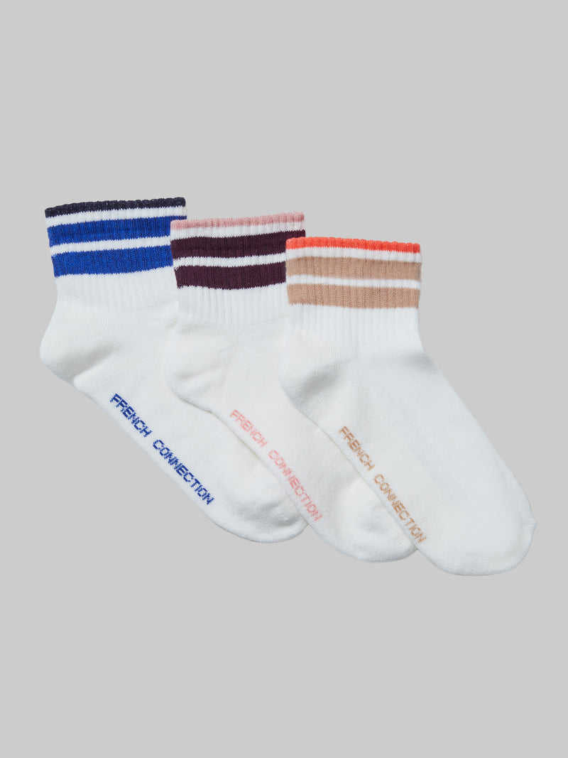 French Connection 3 Pack Tipped Ankle Socks
