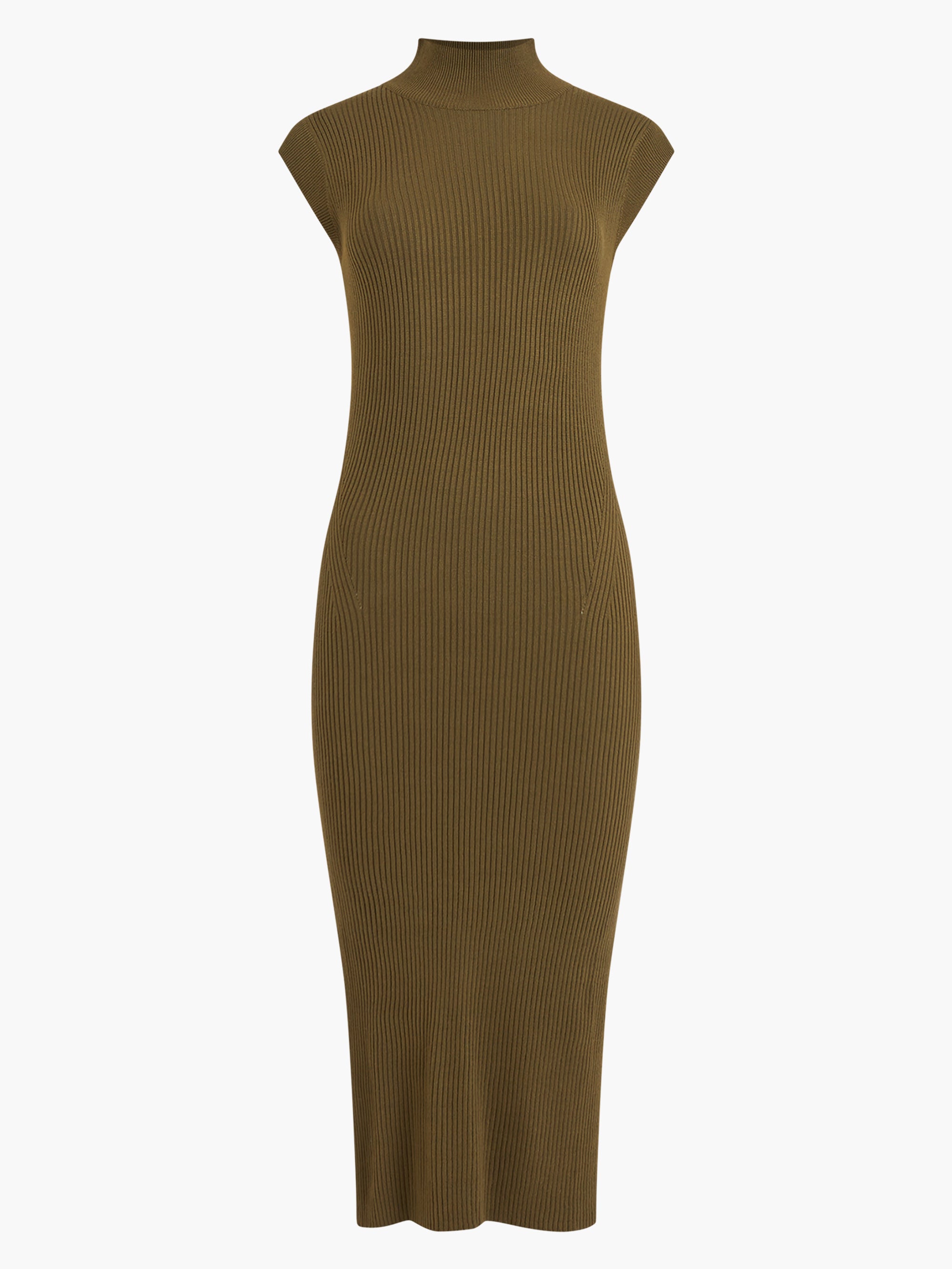 RIBBED FUNNEL NECK SLEEVELESS MIDI DRESS