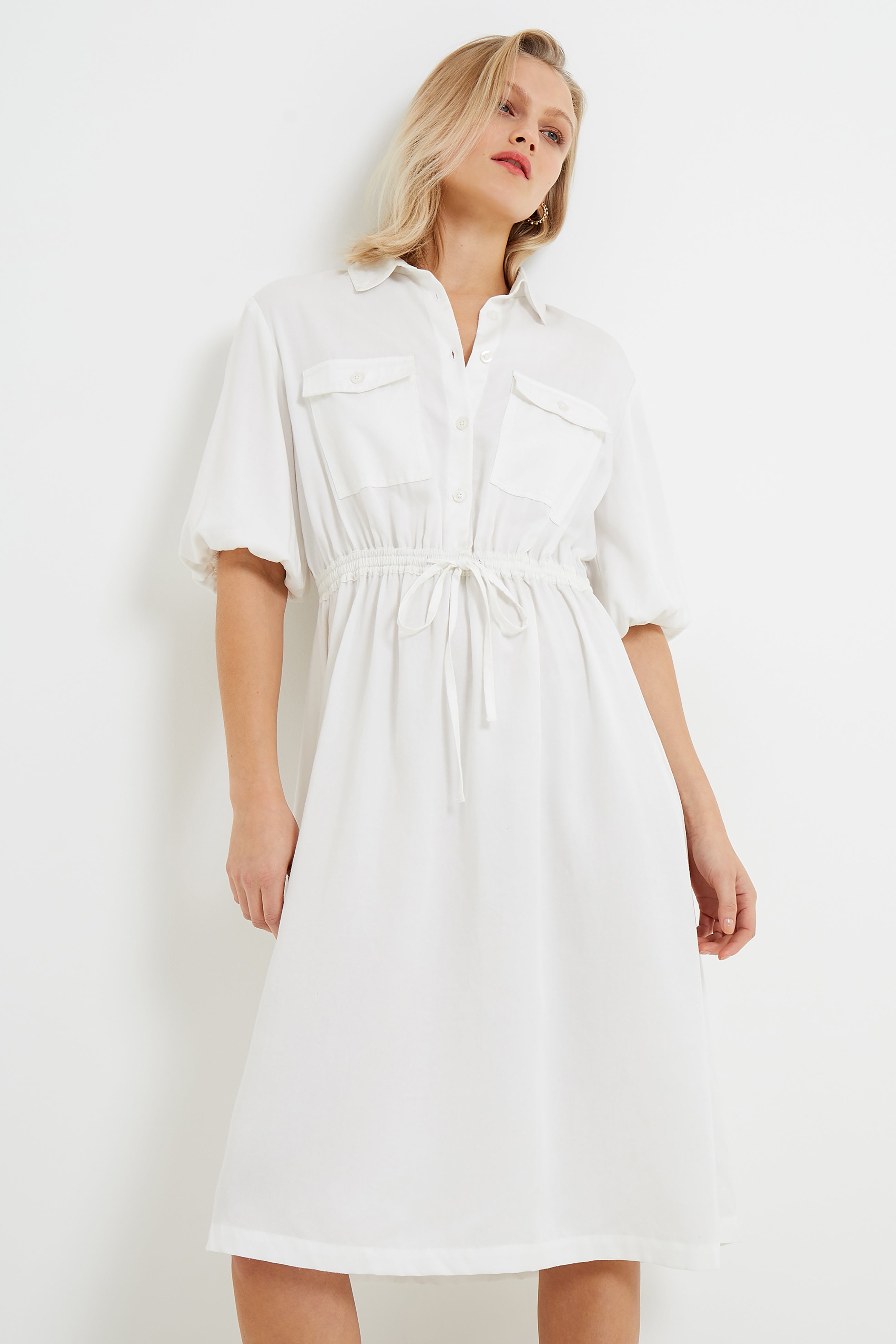 Elkie Twill Drawstring Shirt Dress