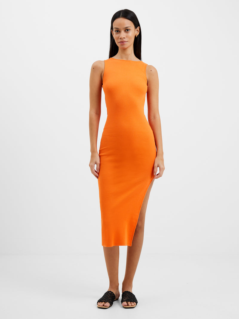 Rassia Ribbed Slash Neck Midi Dress