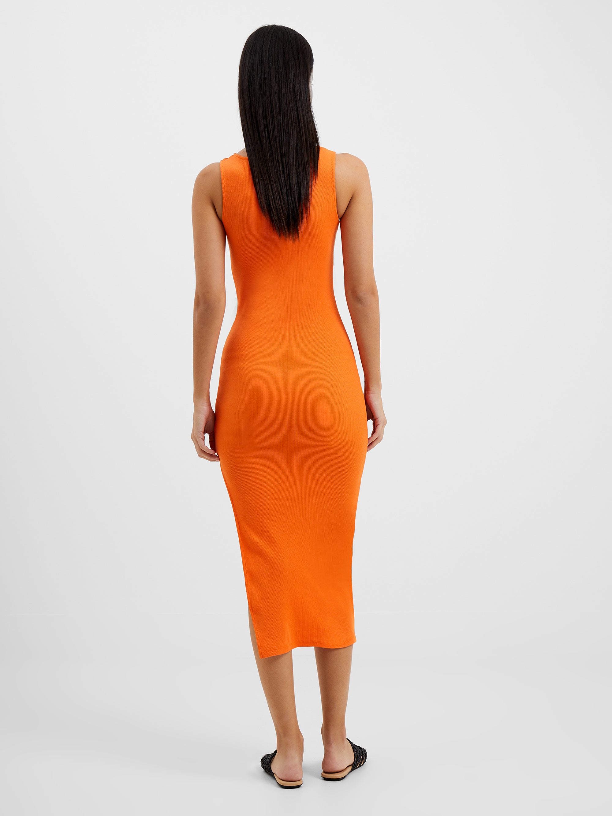 Rassia Ribbed Slash Neck Midi Dress